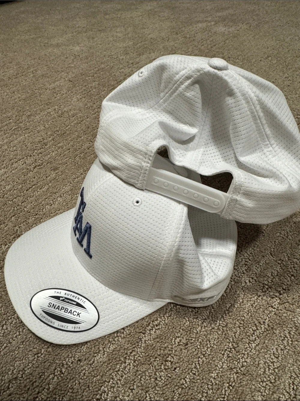 Travis Mathew White Snapback Hat with Navy TM Logo (Set of 2)